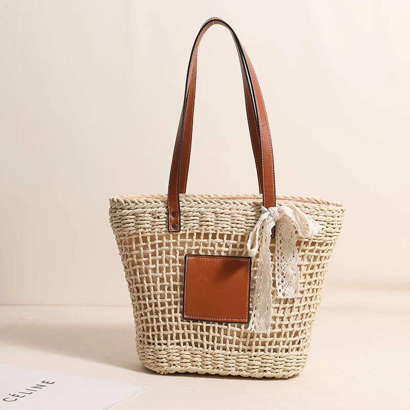 Handgemachte Strohtasche mit eleganten Lederakzenten Skanto
