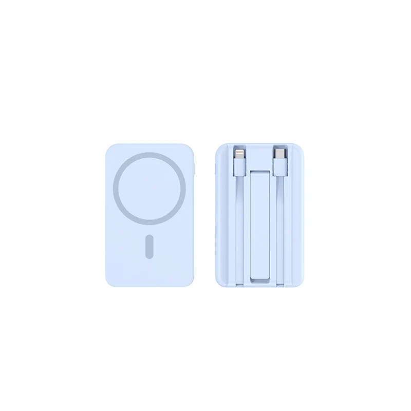 Tragbare Powerbank mit integrierten Ladekabeln und Qi-Ladefunktion Skanto