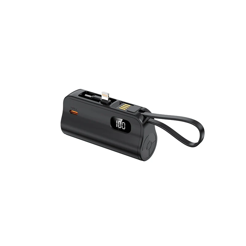 Tragbare Powerbank mit integrierten Kabeln und LED-Anzeige Skanto