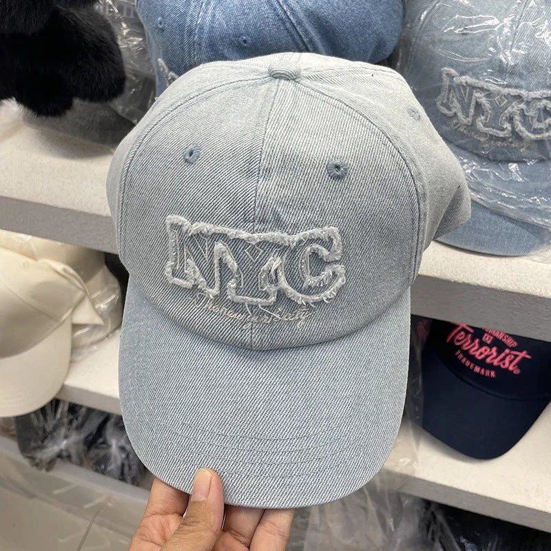 Unisex Distressed Jeans-Cap mit NYC-Stickerei Skanto