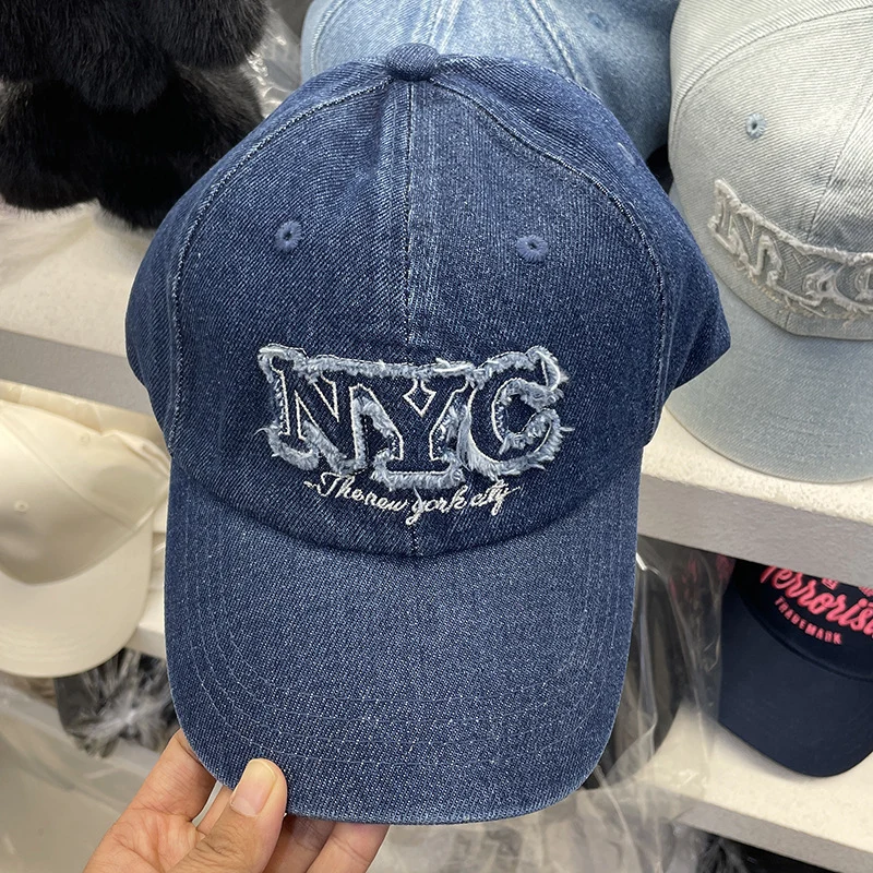 Unisex Distressed Jeans-Cap mit NYC-Stickerei Skanto