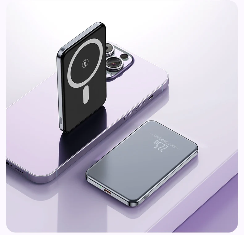 Tragbare Induktions-Powerbank mit schlankem Design und LED-Anzeige Skanto