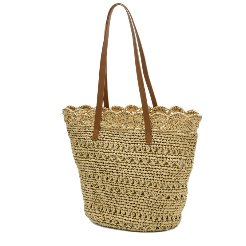 Handgewebte Tragetasche mit floralen Details Skanto