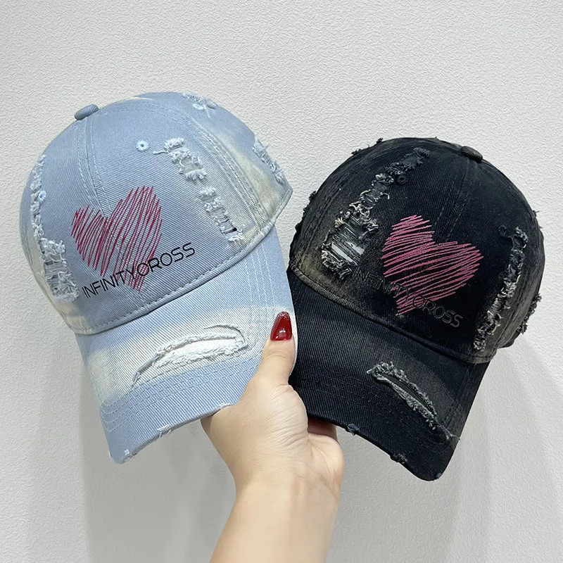Damen Baseballkappe im Used-Look mit Herzstickerei, Skanto