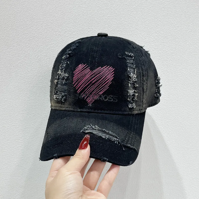 Damen Baseballkappe im Used-Look mit Herzstickerei, Skanto