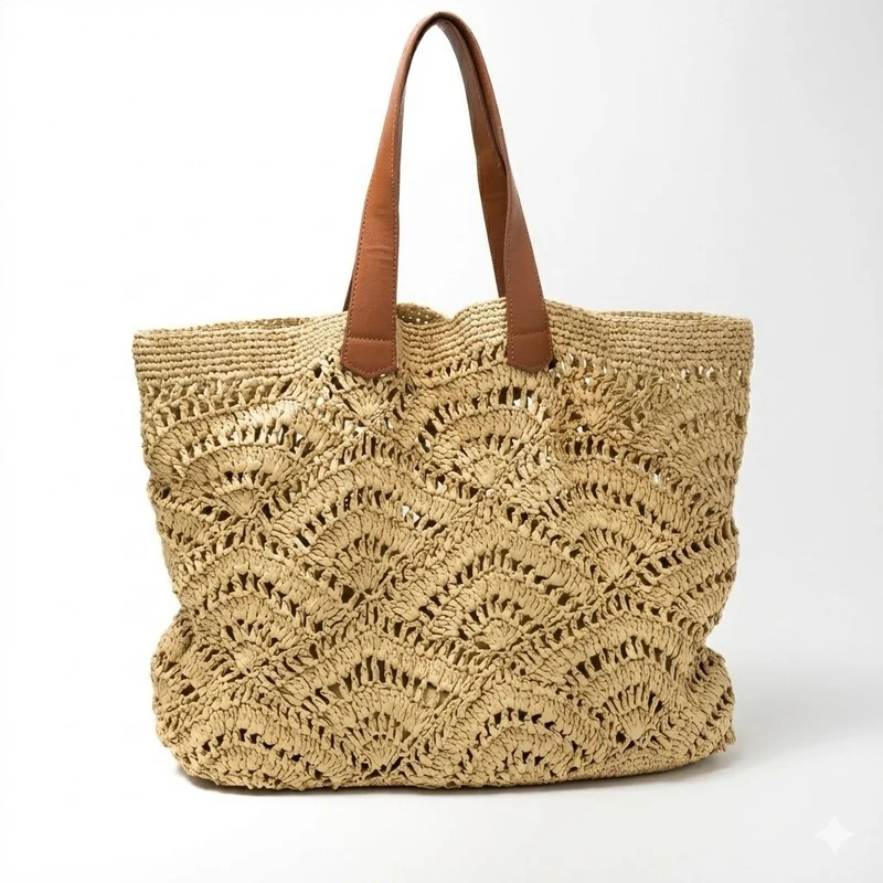 Handgefertigte Strandtasche mit elegantem Wellendesign Skanto