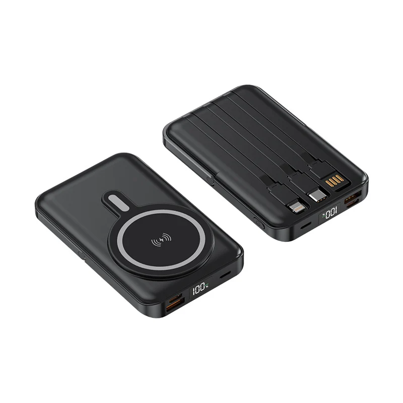 Multifunktionale Powerbank mit integrierten Ladekabeln Skanto