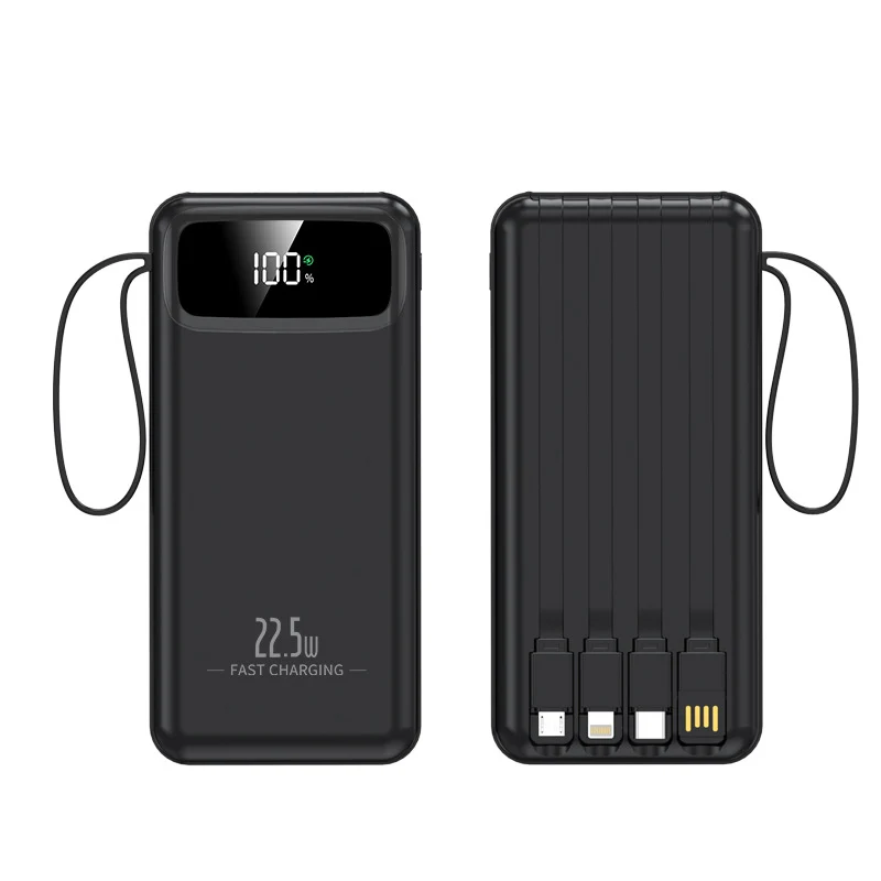 Tragbare Powerbank mit Schnellladefunktion und integrierten Kabeln Skanto