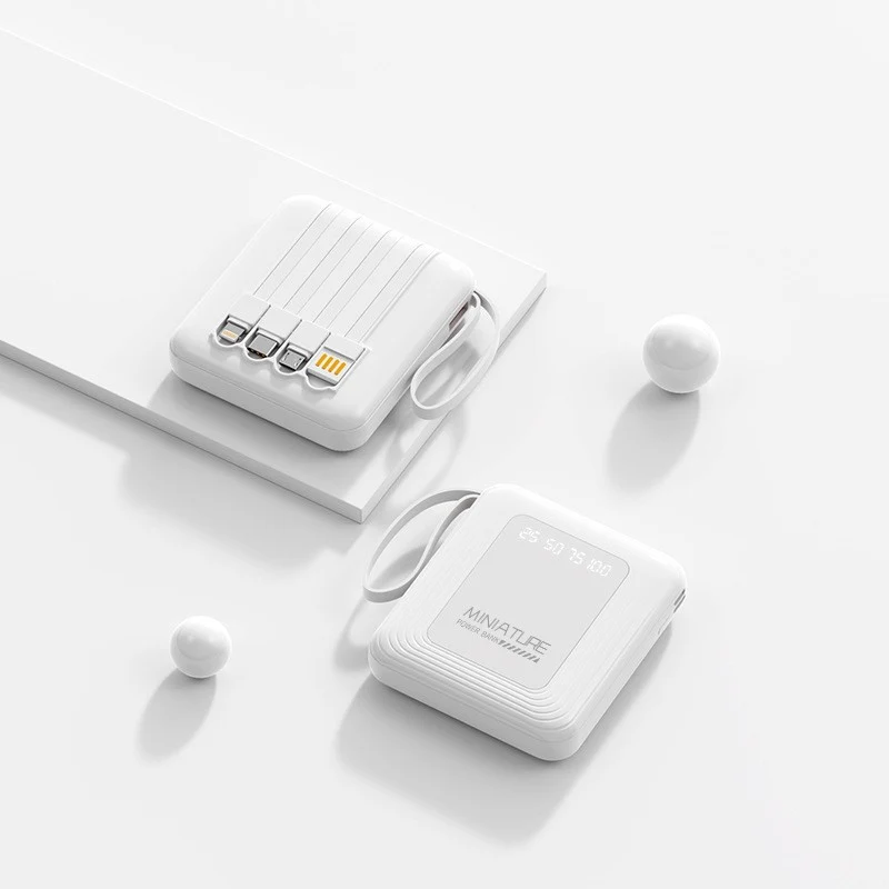 Schlanke Powerbank mit integrierten Kabeln Skanto