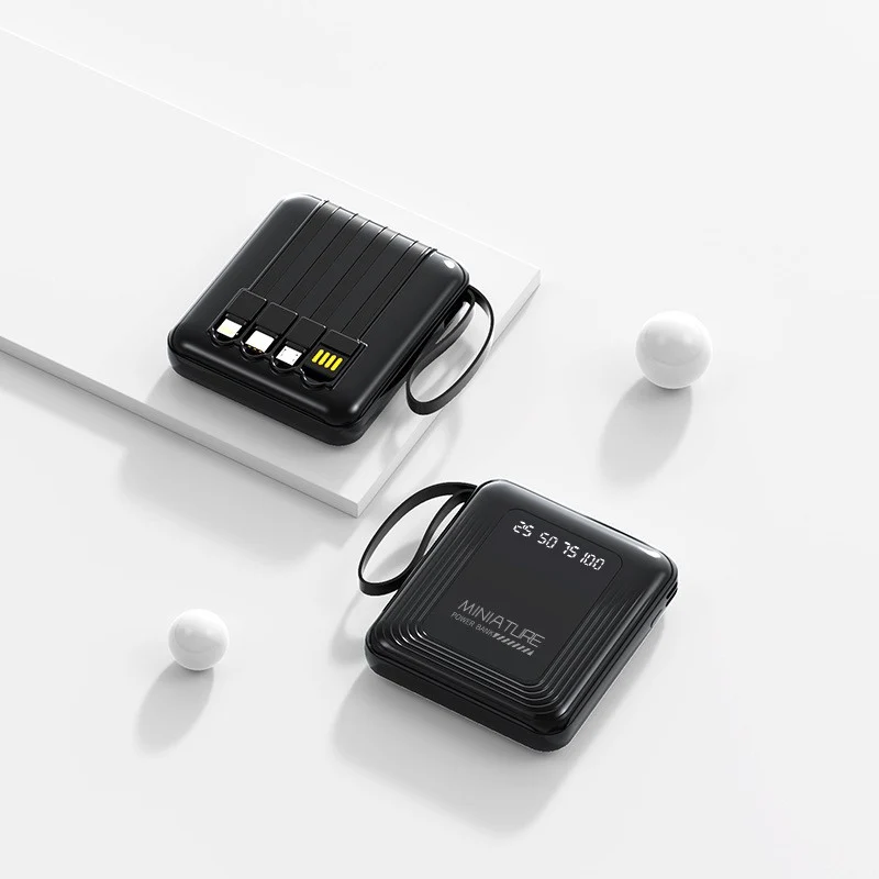 Schlanke Powerbank mit integrierten Kabeln Skanto