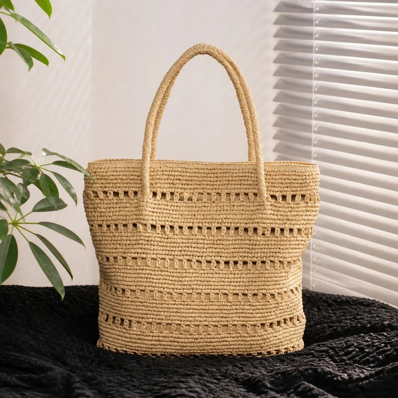Handgefertigte Strandtasche mit offenem Flechtmuster Skanto