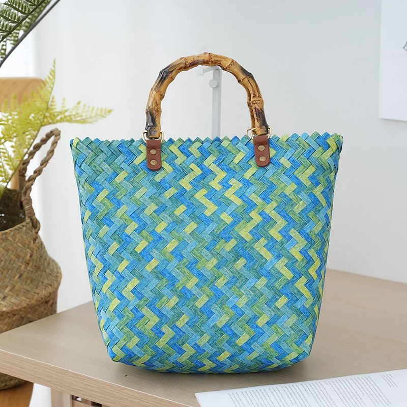 Handtasche aus gewebtem Material mit Bambusgriff Skanto