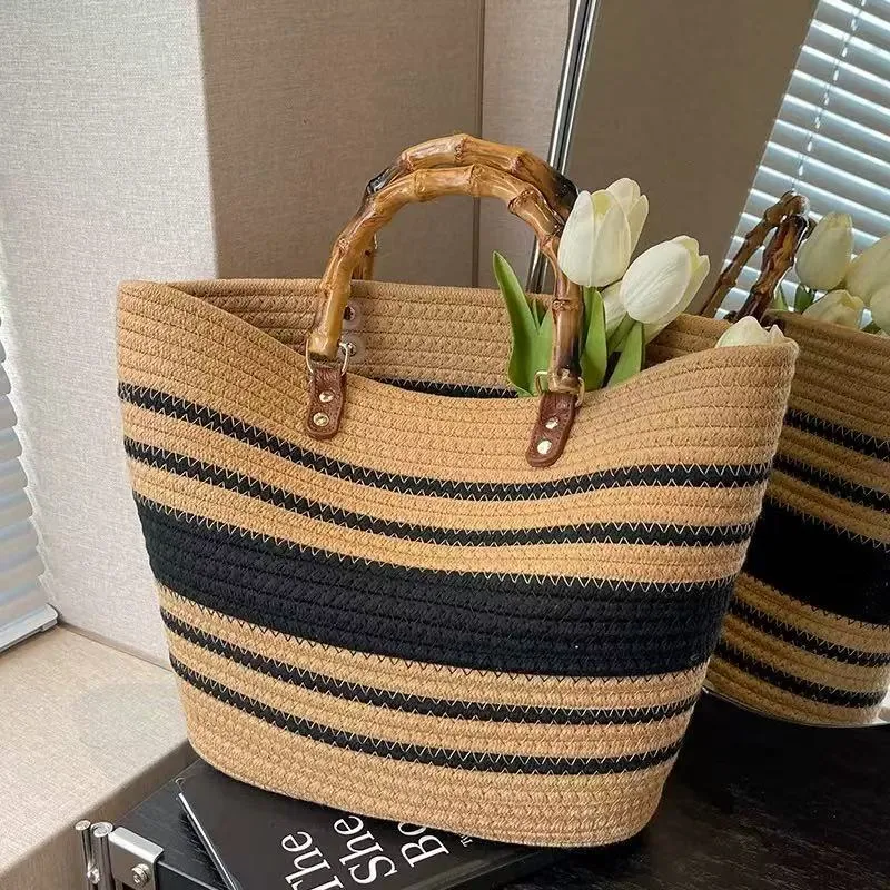 Praktische Strandtasche mit Bambusgriff Skanto