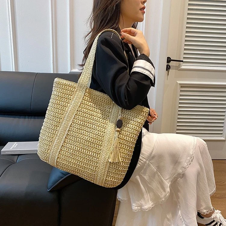Große Makramee-Tasche mit Lederdetails Skanto