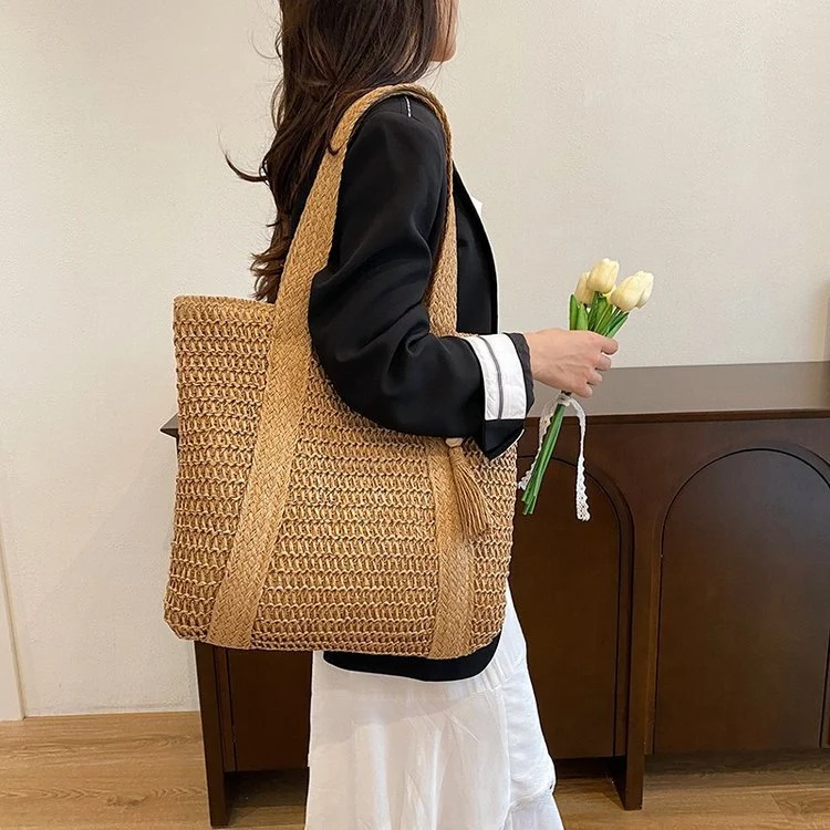 Große Makramee-Tasche mit Lederdetails Skanto