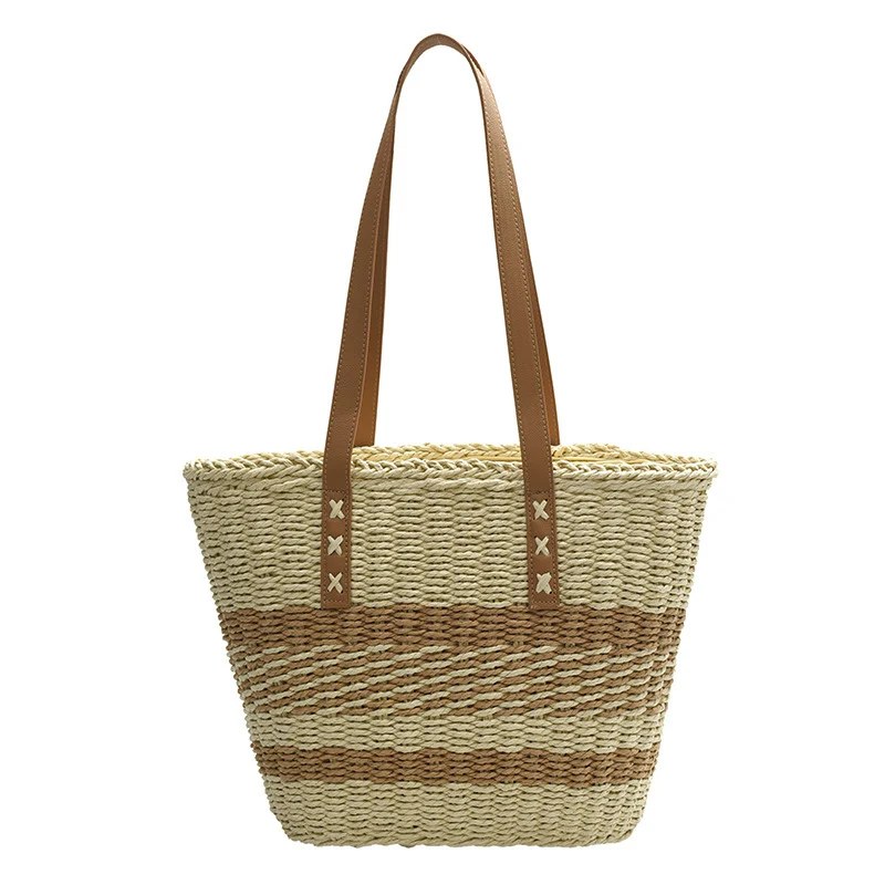 Handtasche aus gewebtem Naturmaterial mit Lederdetails Skanto