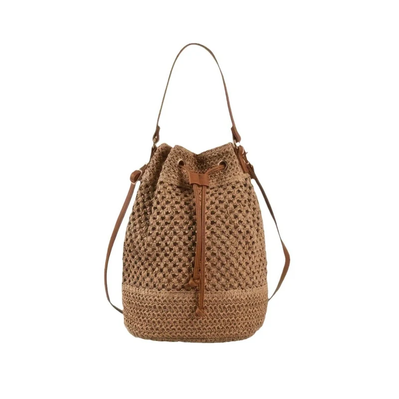 Elegante Handtasche aus gewebtem Naturmaterial mit stilvollem Kordelzug Skanto