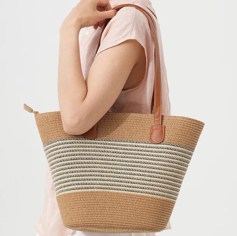 Strukturierte Bast-Strandtasche Skanto