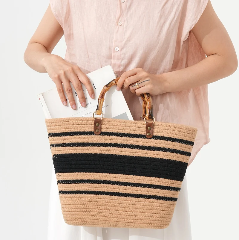 Strandtasche mit Bambusgriff und Streifen-Design Skanto