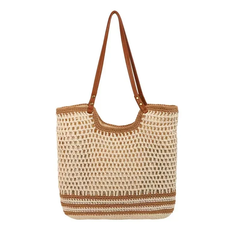 Geflochtene Strandtasche mit Leder-Schulterriemen Skanto