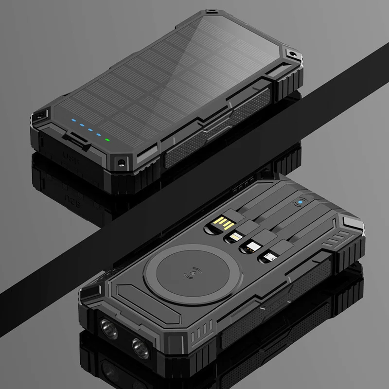 Robuste Solar-Powerbank mit kabelloser Ladefunktion und Sicherheitslicht Skanto