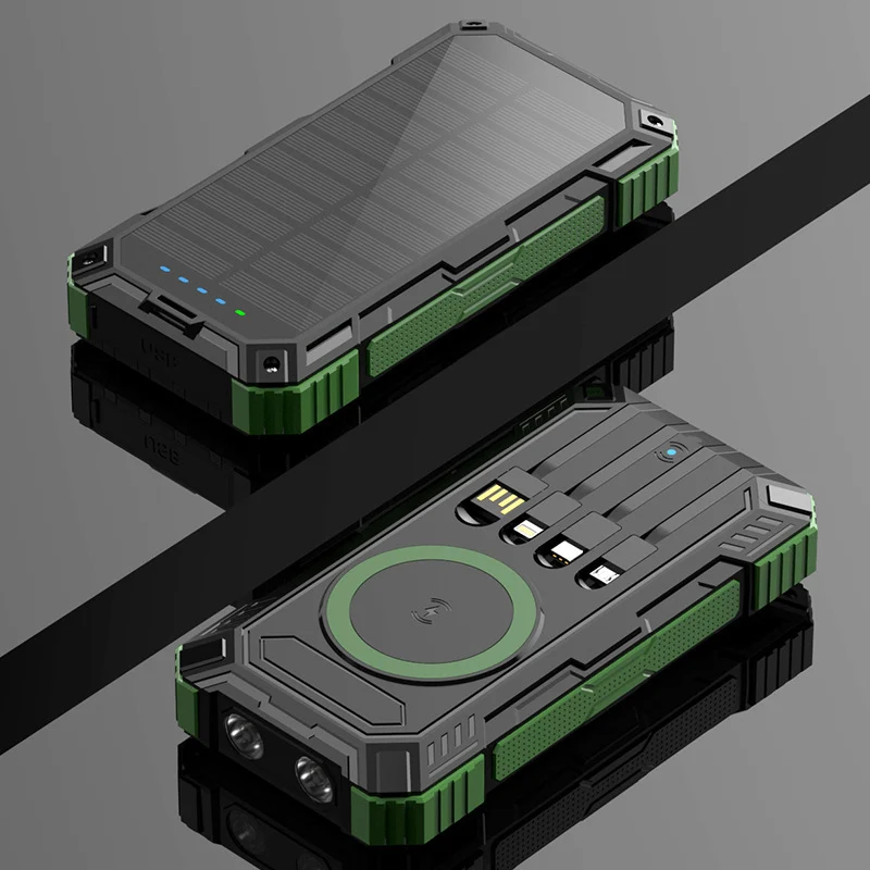 Robuste Solar-Powerbank mit kabelloser Ladefunktion und Sicherheitslicht Skanto