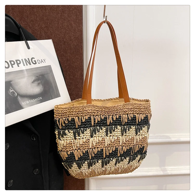 Geflochtene Strandtasche mit Ledergriff Skanto