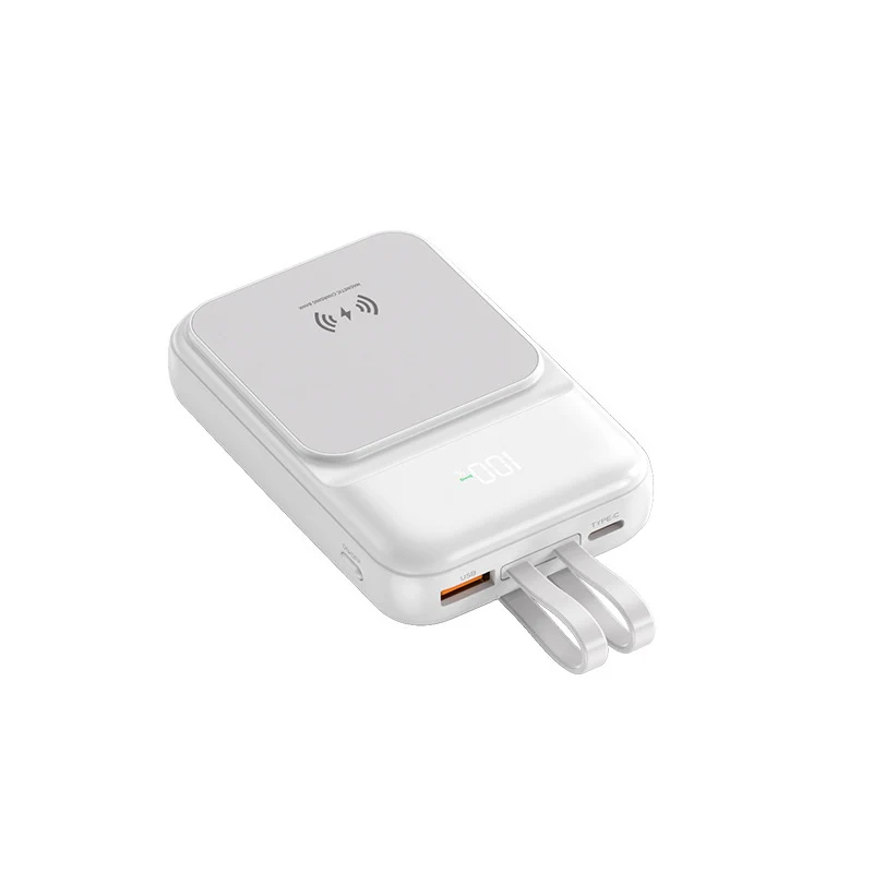 Tragbare Powerbank mit kabelloser Ladefunktion und integriertem Ladekabel Skanto