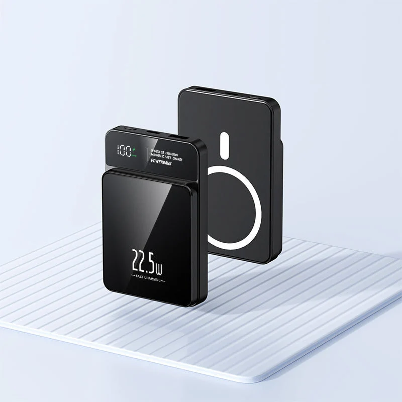 Tragbare Powerbank mit kabelloser Ladefunktion und digitaler Temperaturanzeige Skanto