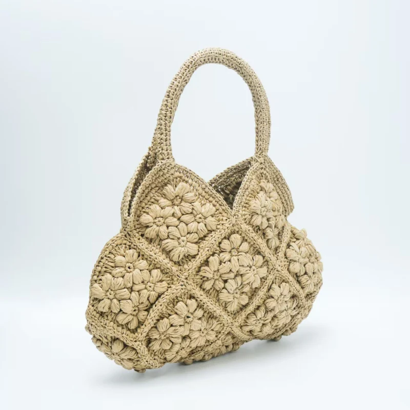Handgefertigte Makramee-Crossover-Tasche mit verspieltem Blumenmuster Skanto