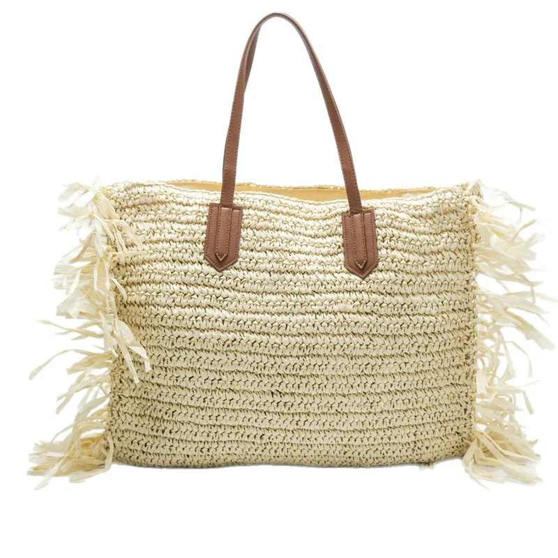 Stilvolle Strohtasche mit Fransen-Details Skanto