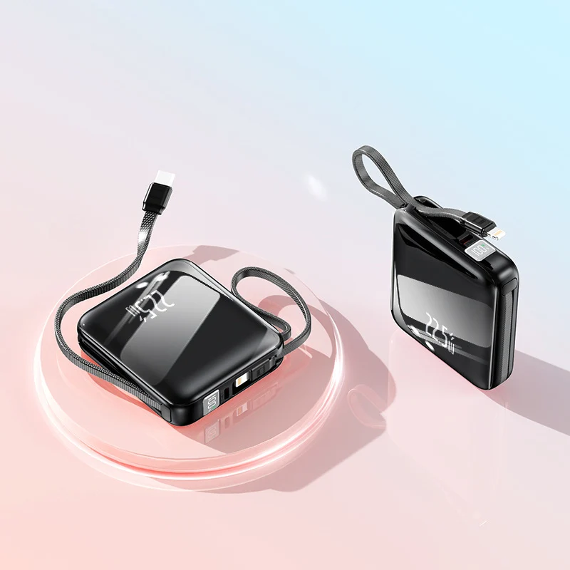Tragbare Powerbank mit integriertem Digitaldisplay und multifunktionalem Ladekabel Skanto