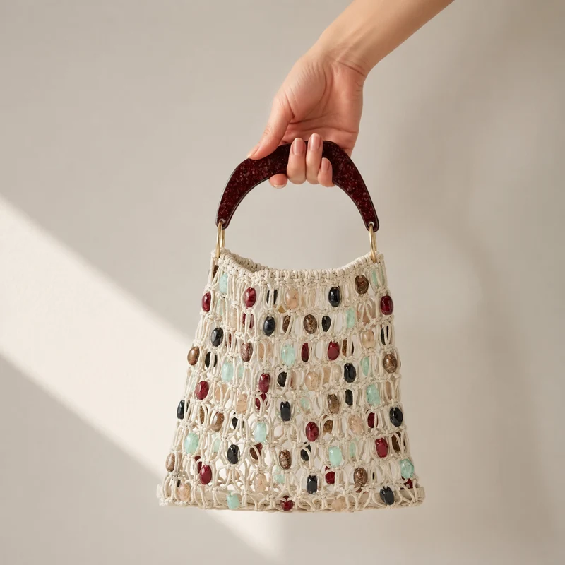 Handgefertigte Designer-Umhängetasche mit einzigartigen Steindetails Skanto
