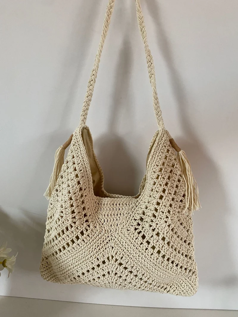 Handgeknüpfte Strandtasche mit Quaste Skanto