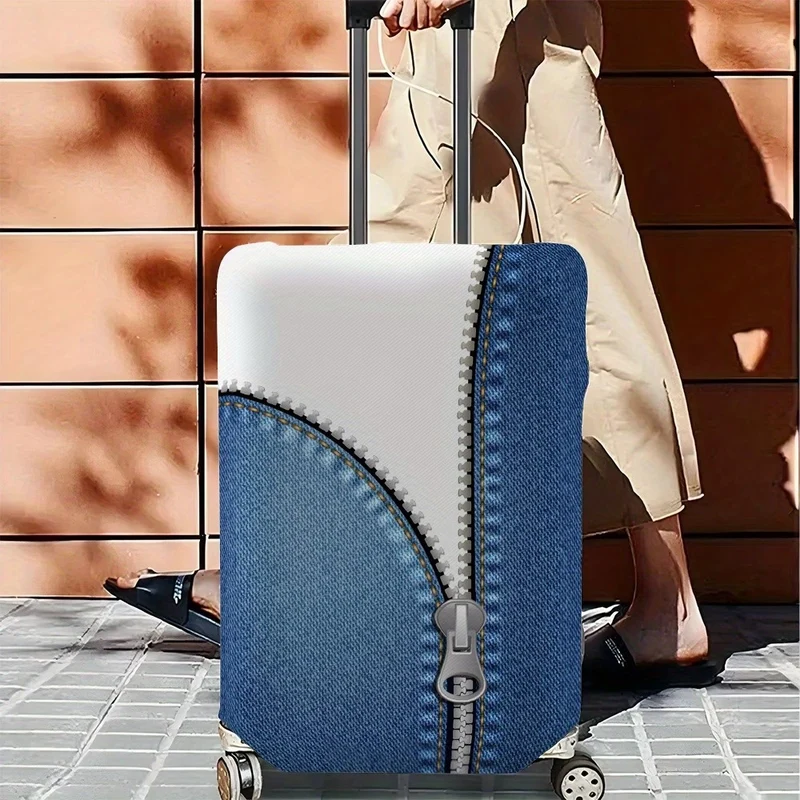 Unisex nicht-elastischer Koffer-Schutzüberzug im Reißverschluss-Look mit Denim-Textur und robustem Stretch-Sitz für Trolley Skanto