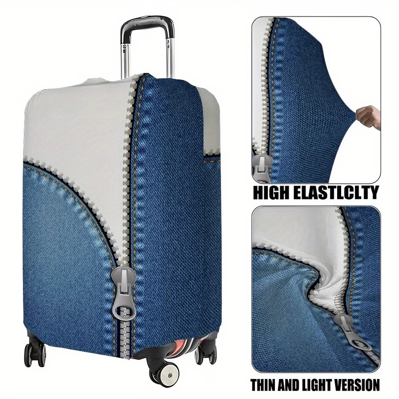 Unisex nicht-elastischer Koffer-Schutzüberzug im Reißverschluss-Look mit Denim-Textur und robustem Stretch-Sitz für Trolley Skanto