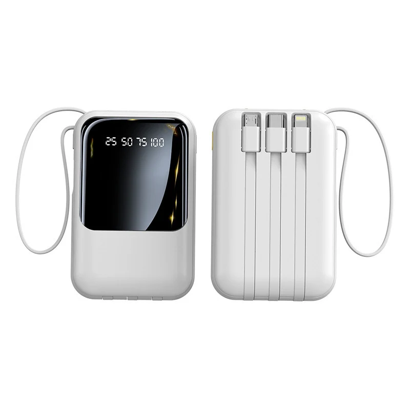Tragbare Powerbank mit integriertem Multifunktions-Kabelsystem und Digitalanzeige Skanto