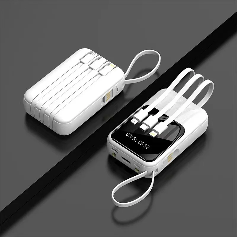 Tragbare Powerbank mit integriertem Multifunktions-Kabelsystem und Digitalanzeige Skanto