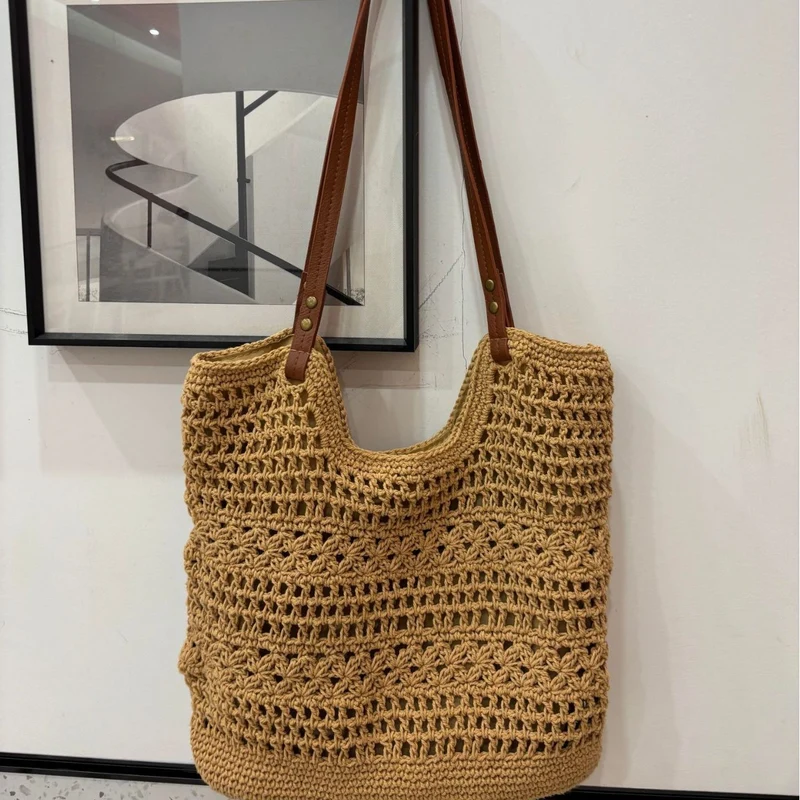 Handgeknüpfte Shopper-Tasche mit integriertem Ledergriff Skanto