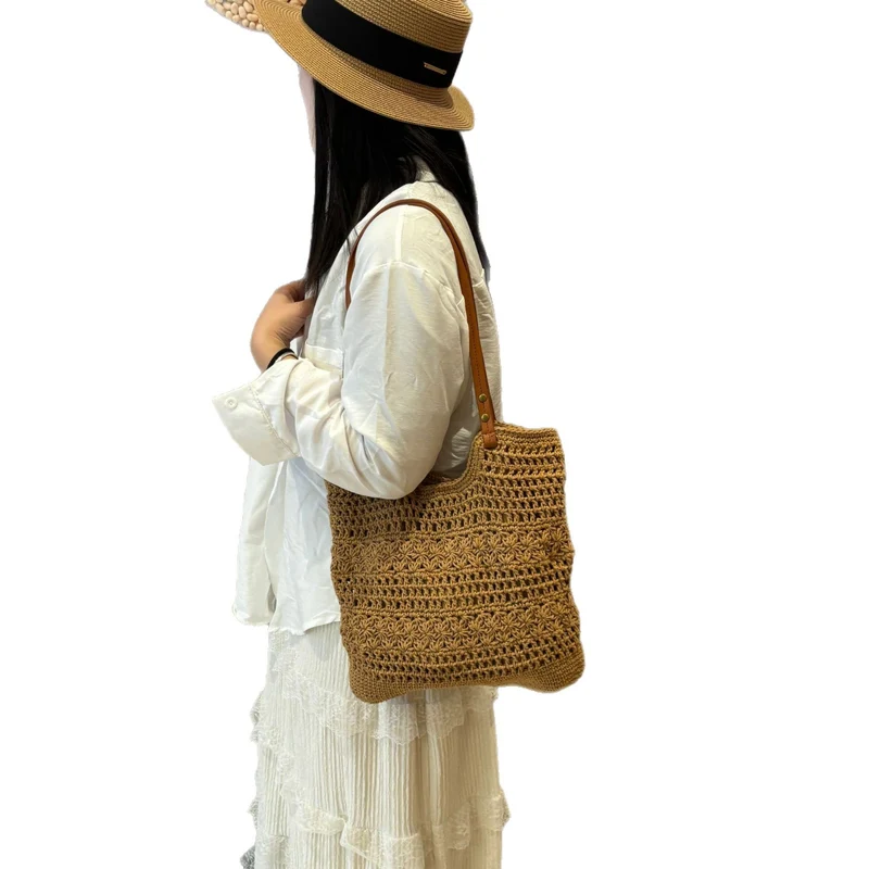 Handgeknüpfte Shopper-Tasche mit integriertem Ledergriff Skanto