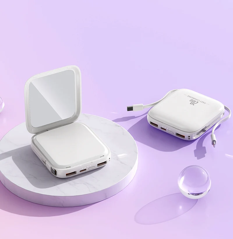 Tragbare Powerbank mit integriertem Spiegel und Multifunktions-Ladekabel Skanto
