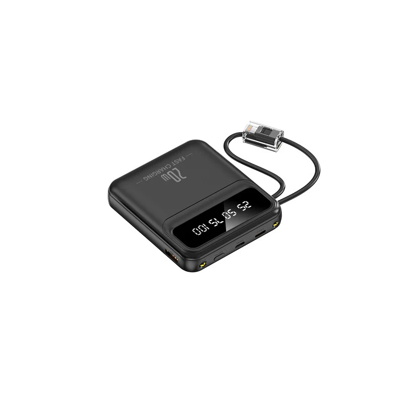 Tragbare Powerbank mit integriertem Ladekabel und Digitalanzeige Skanto