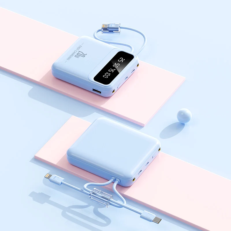 Tragbare Powerbank mit integriertem Ladekabel und Digitalanzeige Skanto