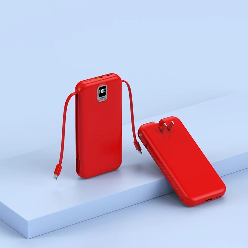 Tragbare Powerbank mit integriertem Ladekabel und LED-Anzeige Skanto