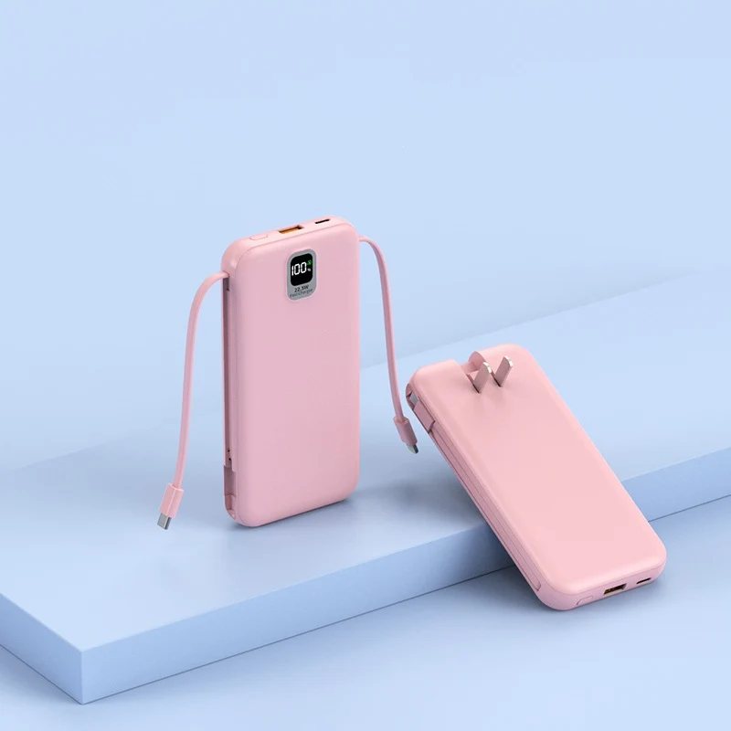 Tragbare Powerbank mit integriertem Ladekabel und LED-Anzeige Skanto