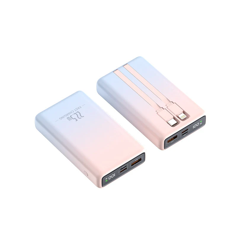 Tragbare Powerbank mit integriertem Ladekabel und digitaler Akkustatusanzeige Skanto