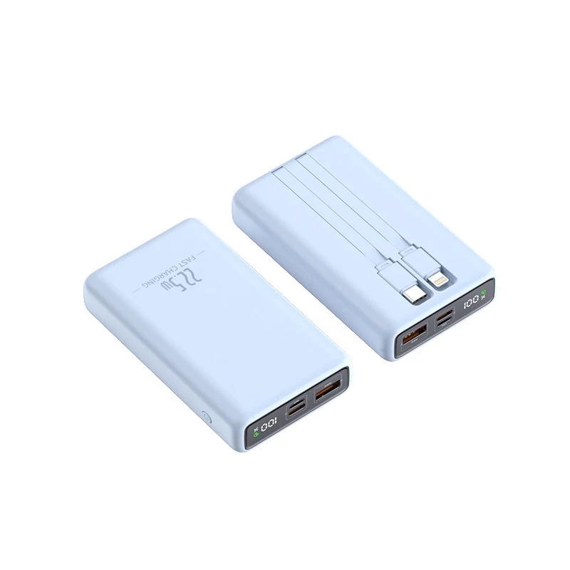 Tragbare Powerbank mit integriertem Ladekabel und digitaler Akkustatusanzeige Skanto