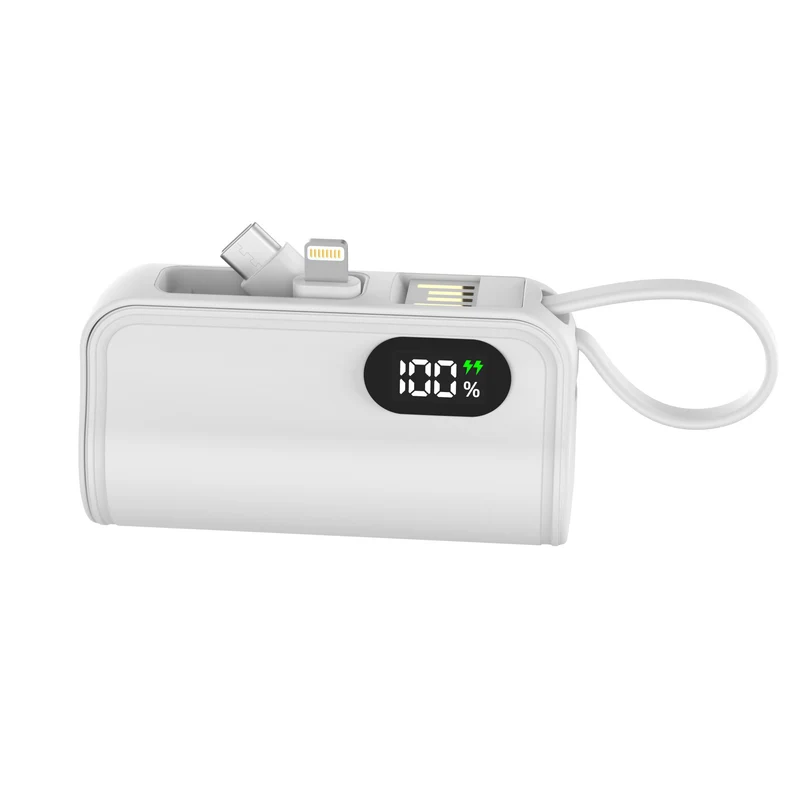Tragbare Powerbank mit integriertem Ladekabel und digitaler Kapazitätsanzeige Skanto