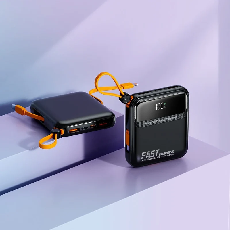 Tragbare Powerbank mit integriertem Ladekabel und Digitalanzeige Skanto