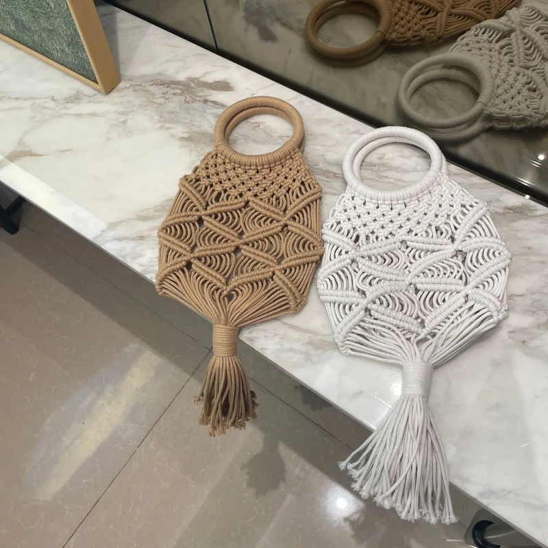 Handgeknüpfte Makramee-Tasche mit Quasten Skanto